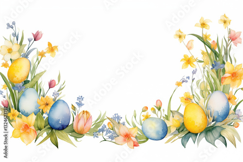 Seasonal Delight frame border – A mesmerizing column of Easter eggs in bright yellows, blues, and pinks, evoking warmth, renewal, and the cheerfulness of springtime.