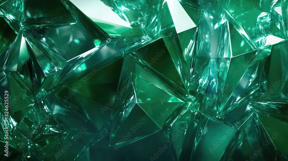 Obraz premium Stunning Green Crystal Cluster Abstract Background Image with Gemstone Facets and Reflective Surfaces