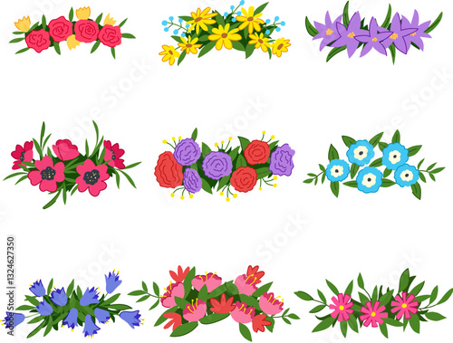 flower crown set cartoon vector illustration