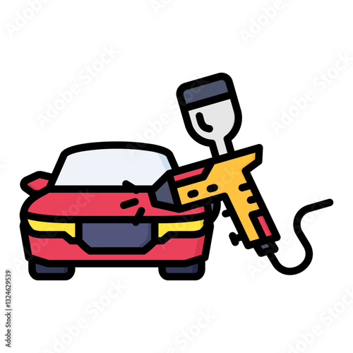 Car Painting icon in Flat Color Style With Outline. Simple Vector Design. Simple Vector Flat Icon