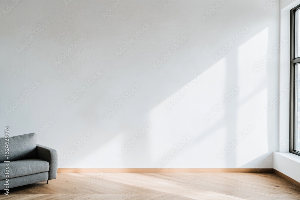Fototapeta premium minimalist empty white wall in modern living room with natural light feature stylish hardwood floor background shows
