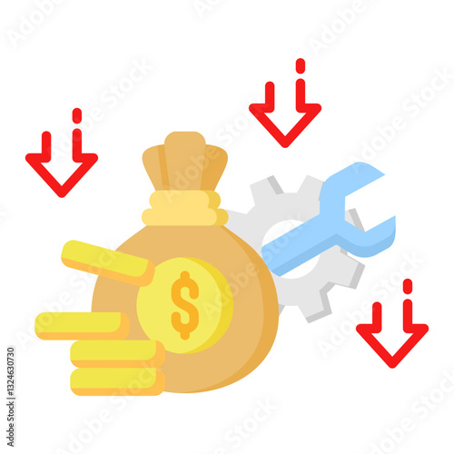 Reduce Cost icon in Flat Color Style. Simple Vector Design. Simple Vector Flat Icon