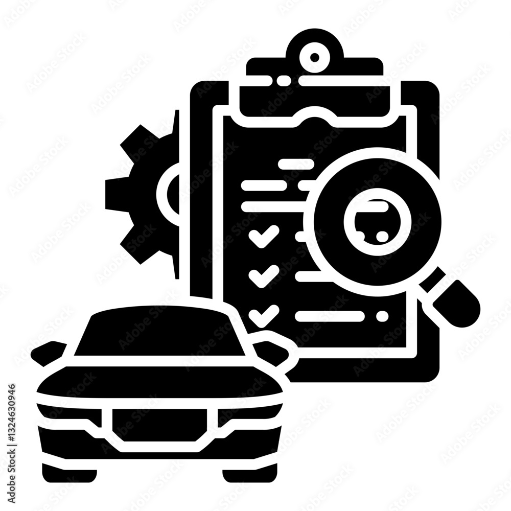 Fototapeta premium Vehicle Inspection icon in Glyph Style. Simple Vector Design. Simple Vector Glyph Icon