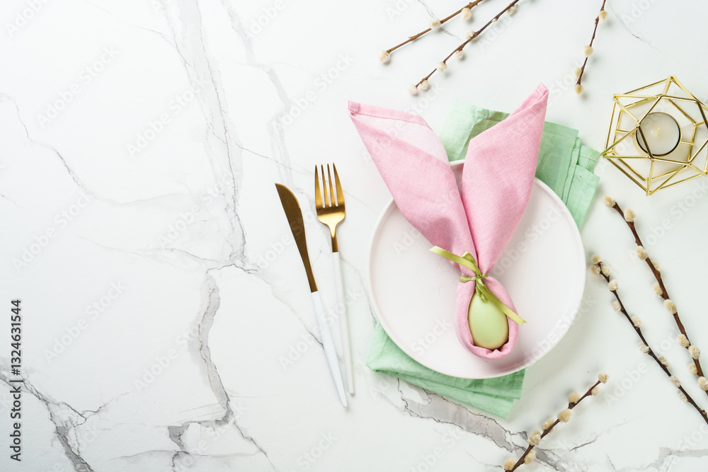 Easter food with decorations on white background.