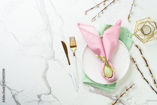 Easter food with decorations on white background.
