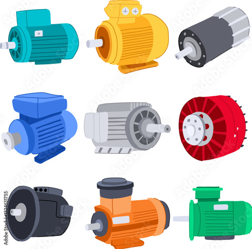 electric motor set cartoon vector illustration