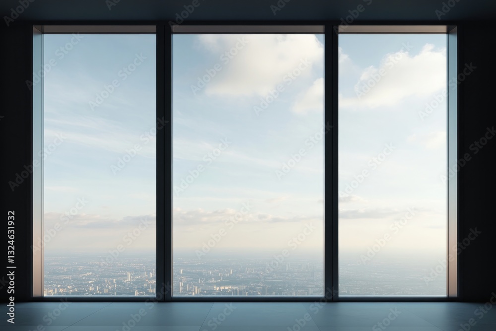 panoramic window in flat design framing minimalist urban cityscape overcast sky with ample copy space panoramic window in flat design framing minimalist urban cityscape overcast sky with ample copy space