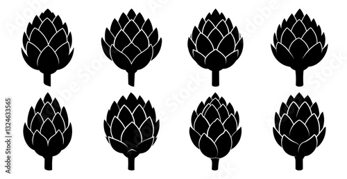 Set of artichoke silhouettes. Perfect for culinary, healthy eating, or Mediterranean design projects.