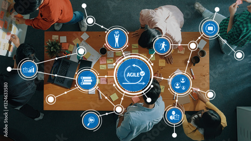Agile Concept in Modern Workspace with People Collaborating on Projects and Utilizing Sticky Notes for Creative Brainstorming and Planning. Amity