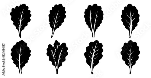Collection of lettuce leaf silhouettes. Perfect for healthy eating, vegan, vegetarian, and salad concepts.