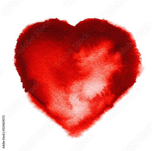 Red watercolor heart shape Isolated . Mother's day background.
