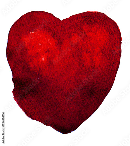 Red watercolor heart shape Isolated . Mother's day background.
