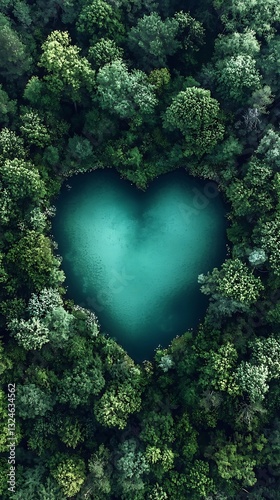 Heart-Shaped Lake for Aerial View.