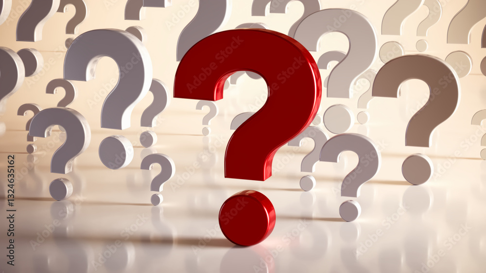 Red question mark stands out among many white ones, symbolizing importance, uniqueness, or a solution among many questions, suitable for concept or problem-solving visuals Red question mark stands out among many white ones, symbolizing importance, uniqueness, or a solution among many questions, suitable for concept or problem-solving visuals