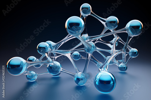 3D illustration of a blue skincare molecule on transparent background