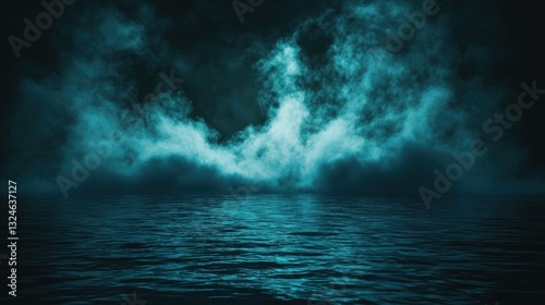Teal smoke over dark water.