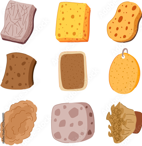 biodegradable kitchen sponge set cartoon vector illustration