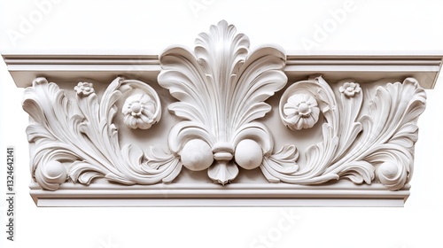 A classic-style plaster crown molding for ceilings, isolated on a white background