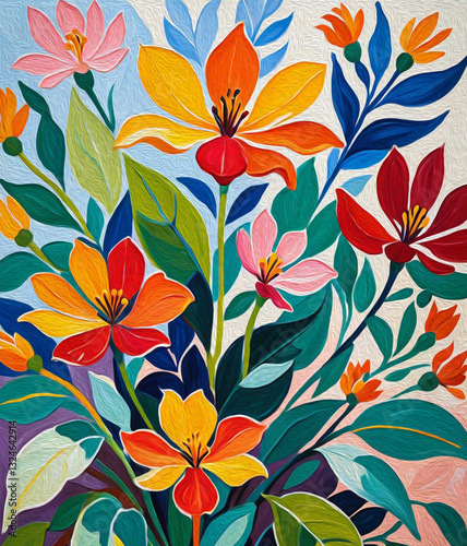 Oil painting . Artistic brush strokes. Botanical pattern for printing on wall decorations.
