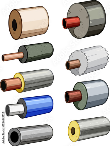 pipe insulation set cartoon vector illustration
