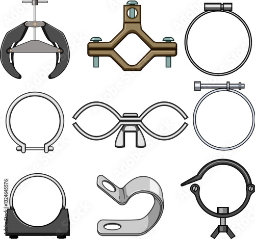 pipe clamp set cartoon vector illustration