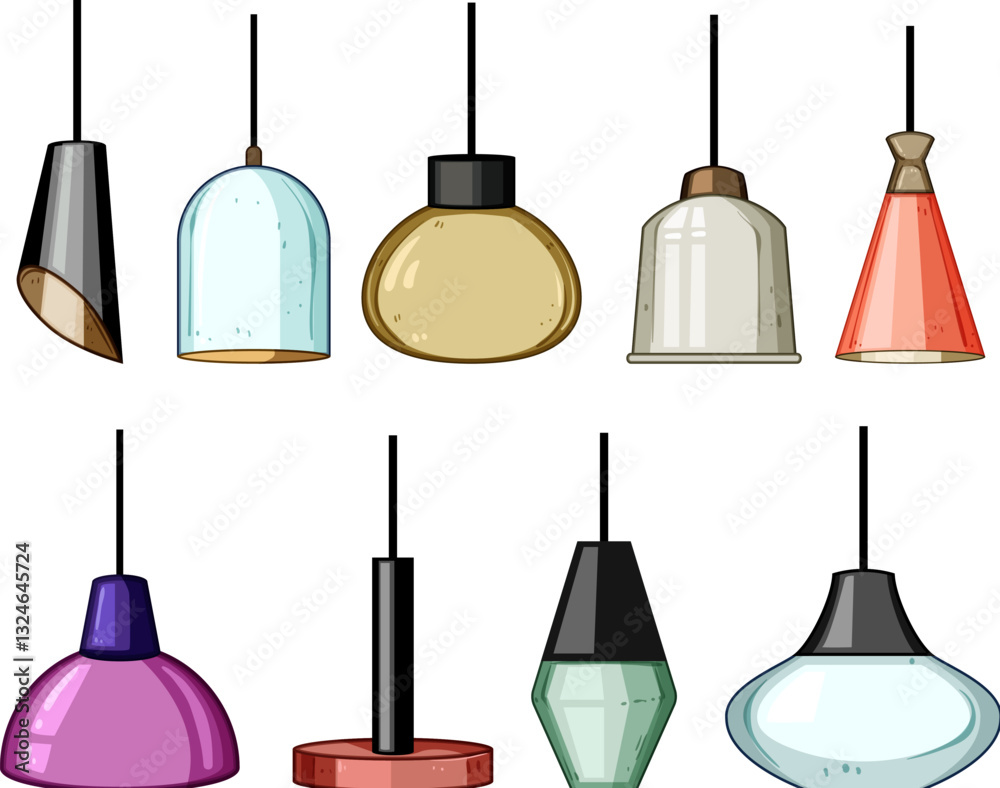 pendant lights set cartoon vector illustration