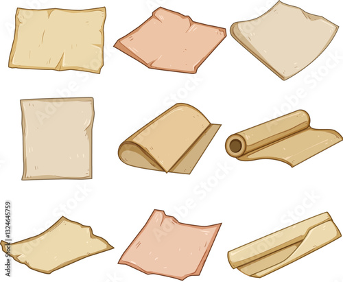 parchment paper set cartoon vector illustration