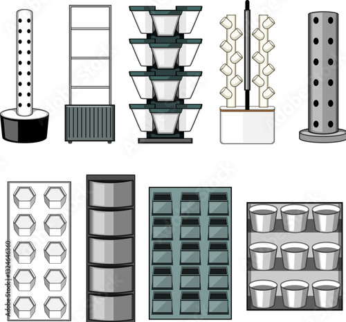 indoor vertical garden set cartoon vector illustration