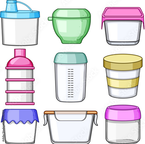 food storage container baby set cartoon vector illustration