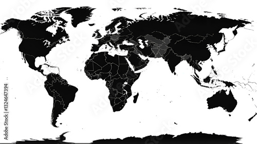 Illustration d'une carte du monde noire sur fond blanc