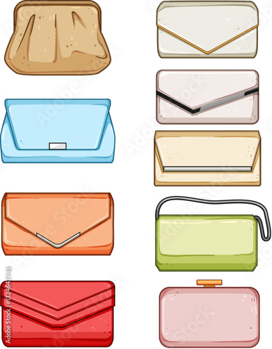 clutch bag set cartoon vector illustration
