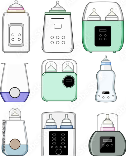 bottle warmer set cartoon vector illustration