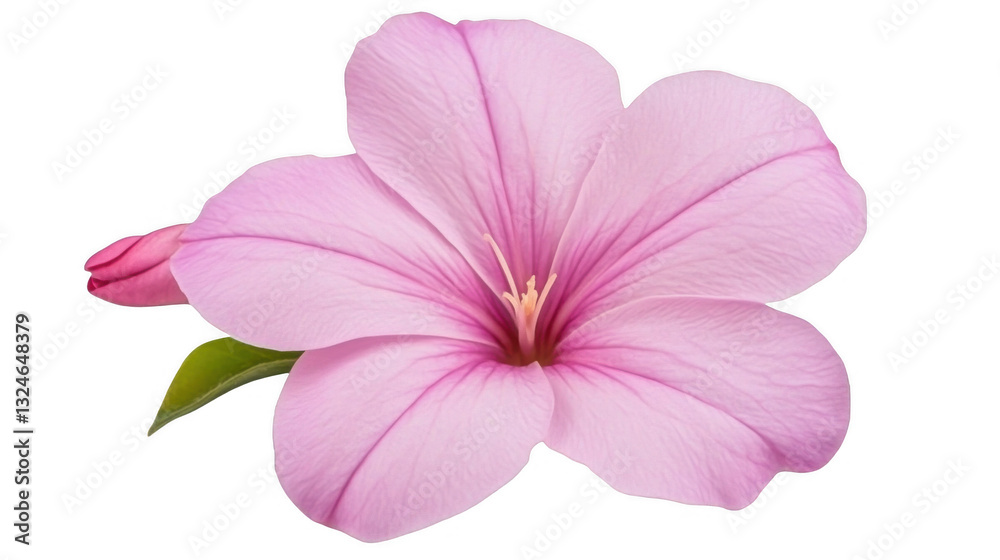 Fototapeta premium A beautiful isolated pink flower with soft petals and a budding flower, set against a transparent background.