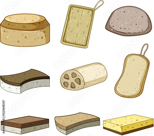 biodegradable kitchen sponge set cartoon vector illustration