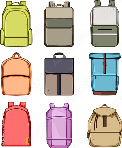 backpack set cartoon vector illustration