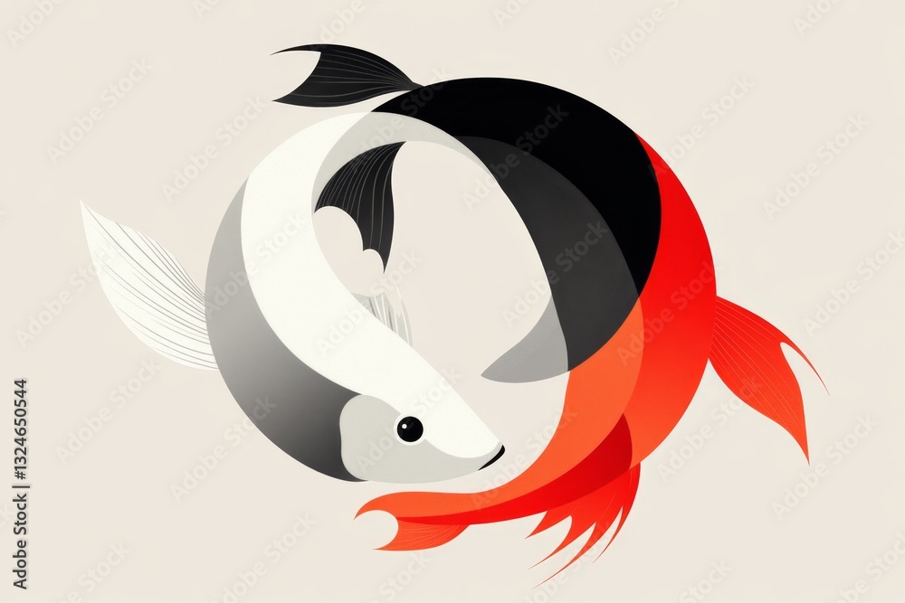 Fototapeta premium A minimalist depiction of the Pisces fish symbol, designed with two clean curves forming a yin-yang shape