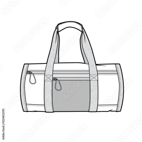 Travel duffle bags vector mockup template technical flat design.