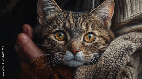 A beautiful cat and its owner in natural light with hyperrealistic clean lines and ar169 aspect ratio