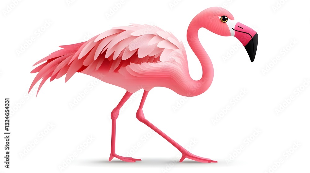 Fototapeta premium a beautiful pink flamingo is standing gracefully with a white background 