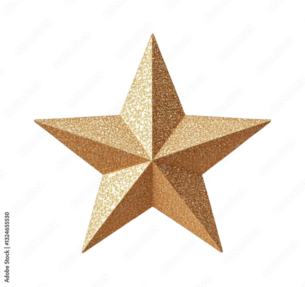 Golden glitter 3d star: shiny decorative design element, cut out Golden glitter 3d star: shiny decorative design element, cut out