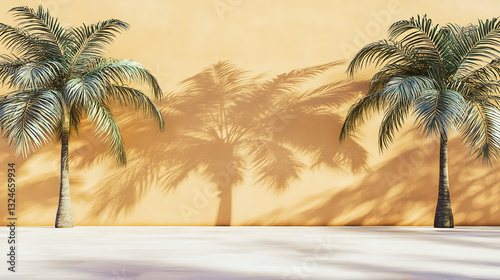 Palm tree shadows on pastel orange background