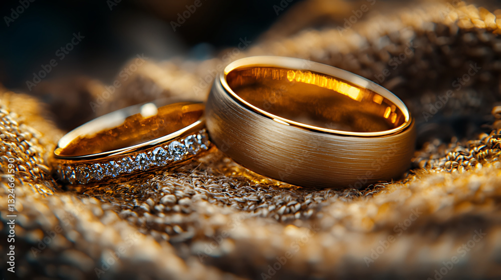 Elegant Wedding Rings on Decorative Gold and Glittering Background Elegant Wedding Rings on Decorative Gold and Glittering Background