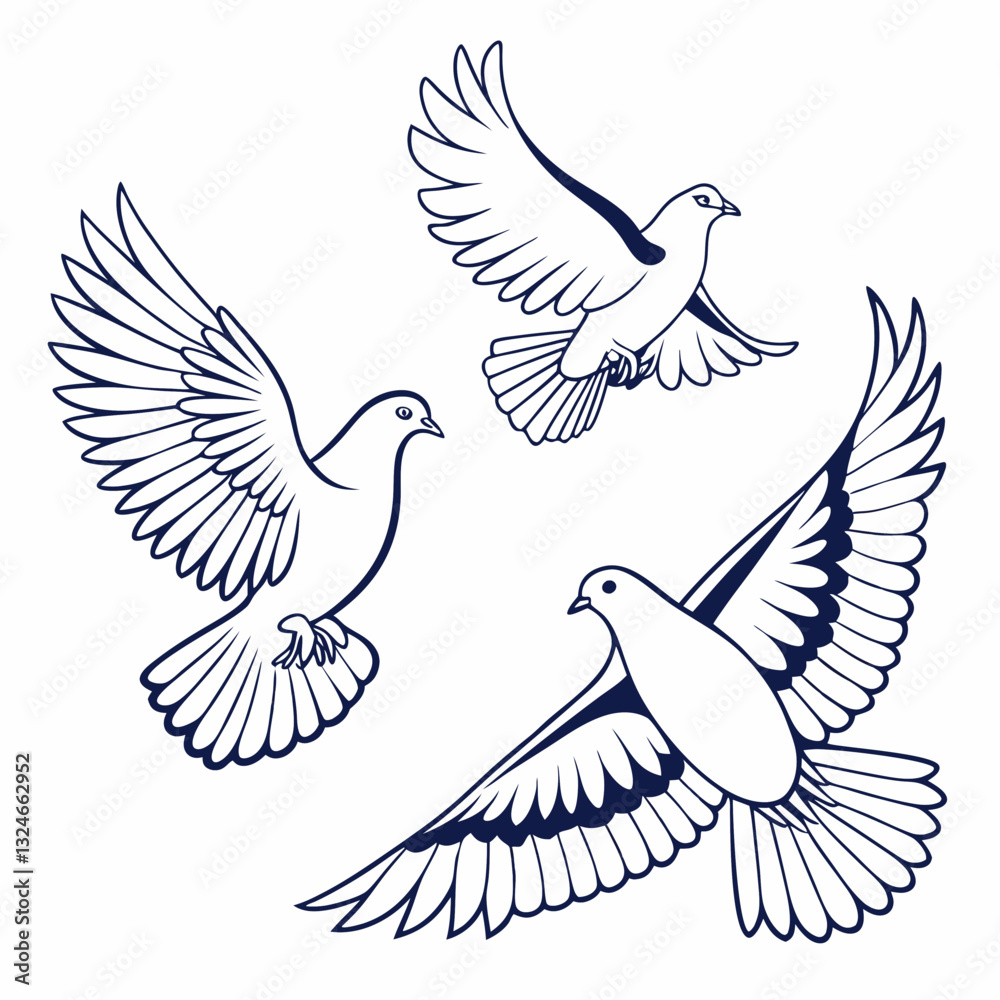 Obraz premium Depicts elegant doves in mid flight, symbolizing peace, freedom, and hope with a graphic touch.