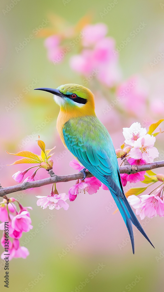 Obraz premium AI generator images of Blue-tailed bee-eater bird,Merops philippinus,Linnaeus,It is a migratory bird in Thailand. It is a protected wildlife. According to the Wild Animal Preservation and Protection