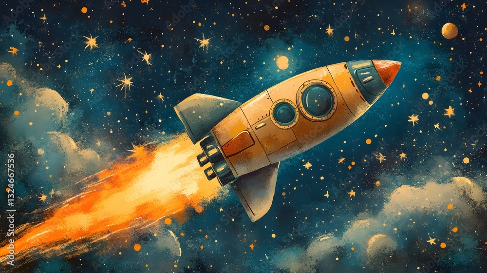 a rocket soaring through a starry sky with a fiery trail a rocket soaring through a starry sky with a fiery trail
