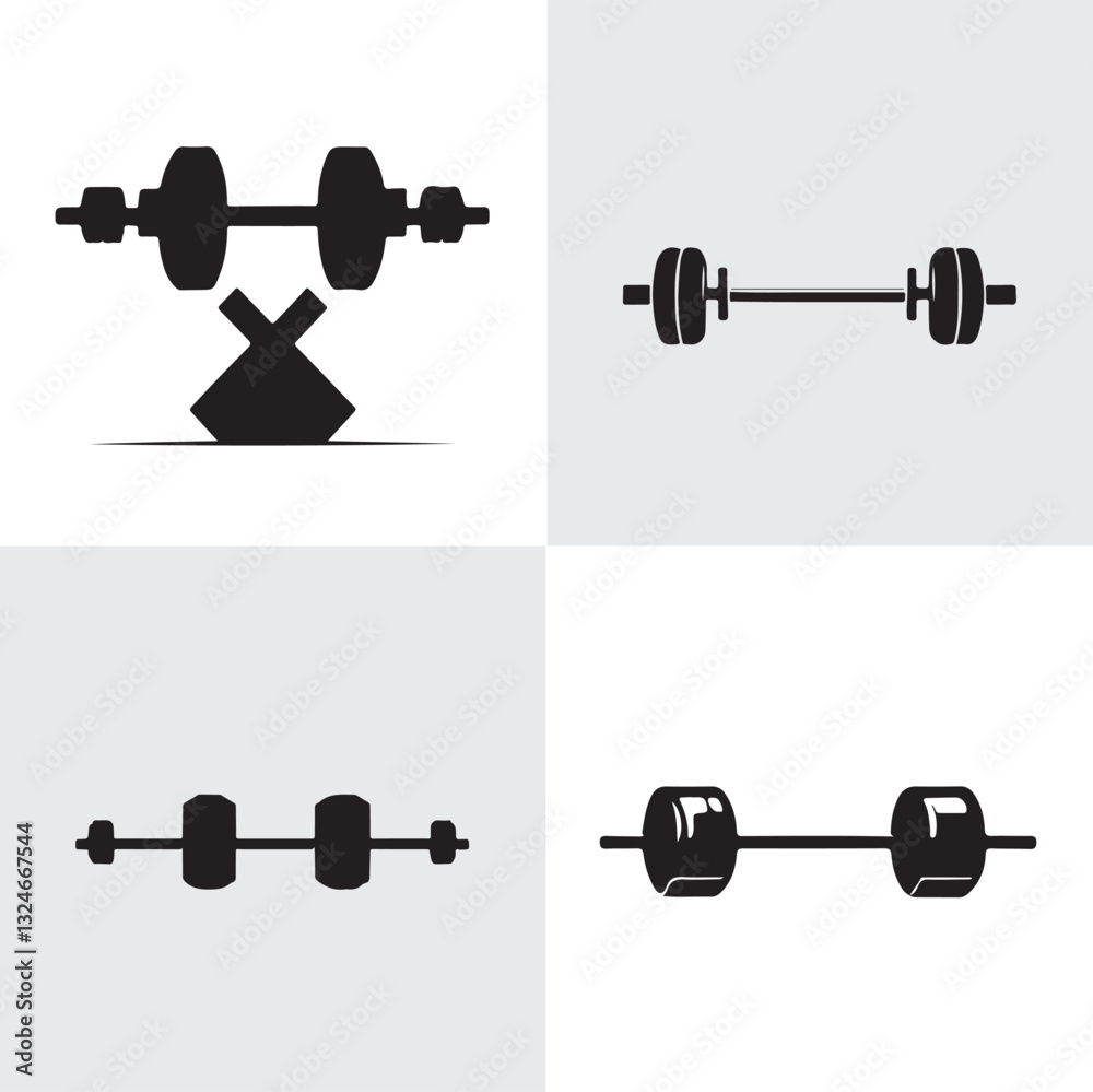 Dumbbell silhouettes set for workout and exercise Dumbbell silhouettes set for workout and exercise