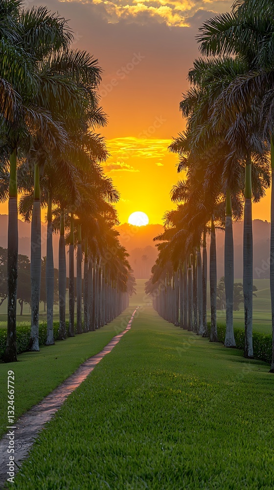 Obraz premium Sunset Palm Tree Path Landscape