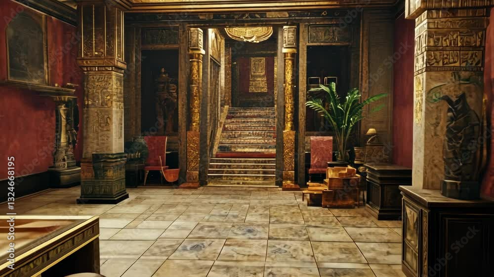 Exploring an ancient Egyptian-inspired interior with distinct architecture and decorative elements Exploring an ancient Egyptian-inspired interior with distinct architecture and decorative elements