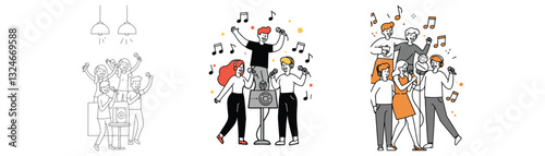 Karaoke Party vectors, The promotional placard highlights the excitement of karaoke nights, inviting guests to join the fun. Its classic design, combined with modern elements, makes it an ideal choice