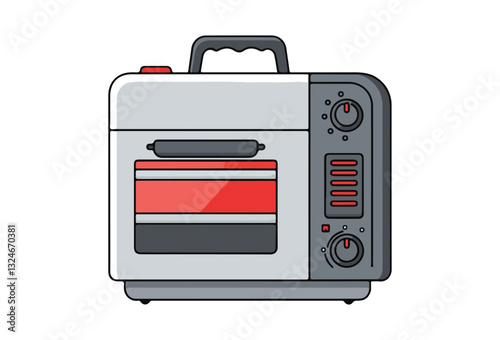 Portable Oven vectors, Vector illustrations of home appliances, featuring a cartoon-style drawing of a stove placed against a white background. The design highlights a simple and playful representatio